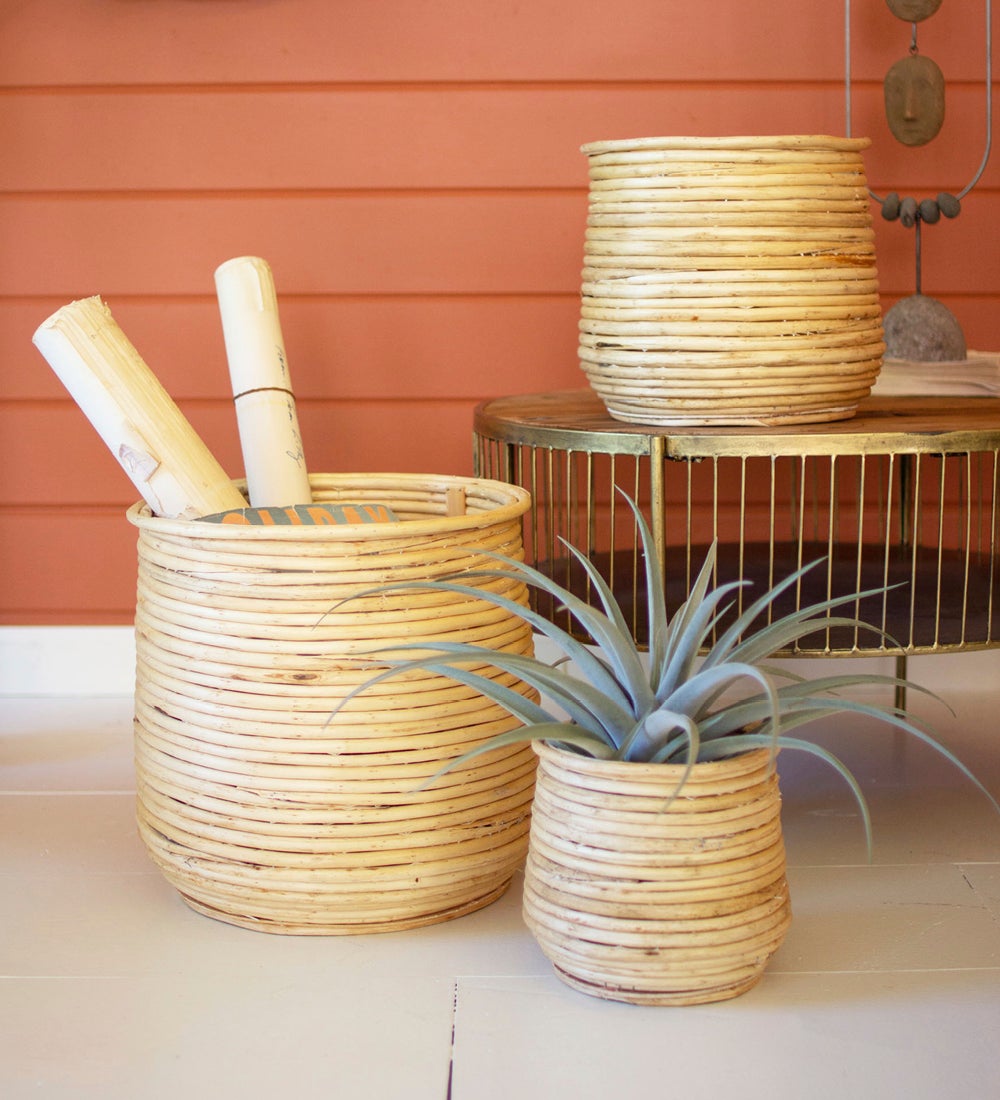 Woven Willow Rattan Planters, Set of 3