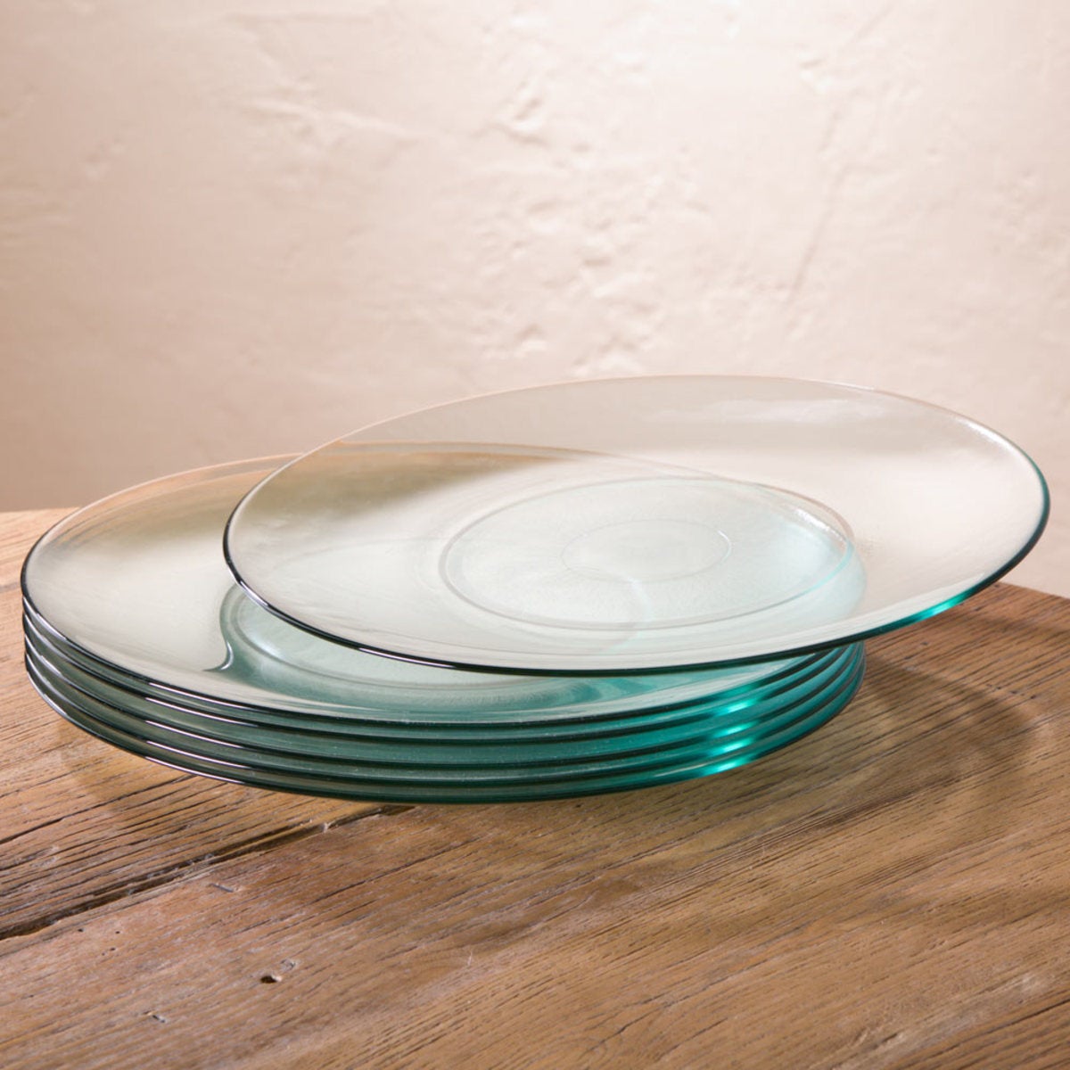 Color Cast Recycled Glass Dinner Plates, Set of 6 - Clear