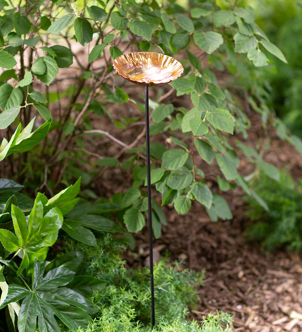 Copper Birdbath Garden Stake, Small 6"Dia.