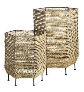 Seagrass Basket Planters with Iron Base, Set of 2