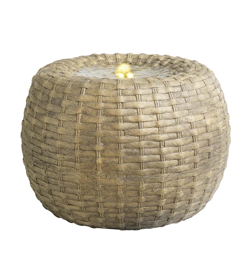 Indoor/Outdoor LED Lighted Wicker Basket Water Fountain