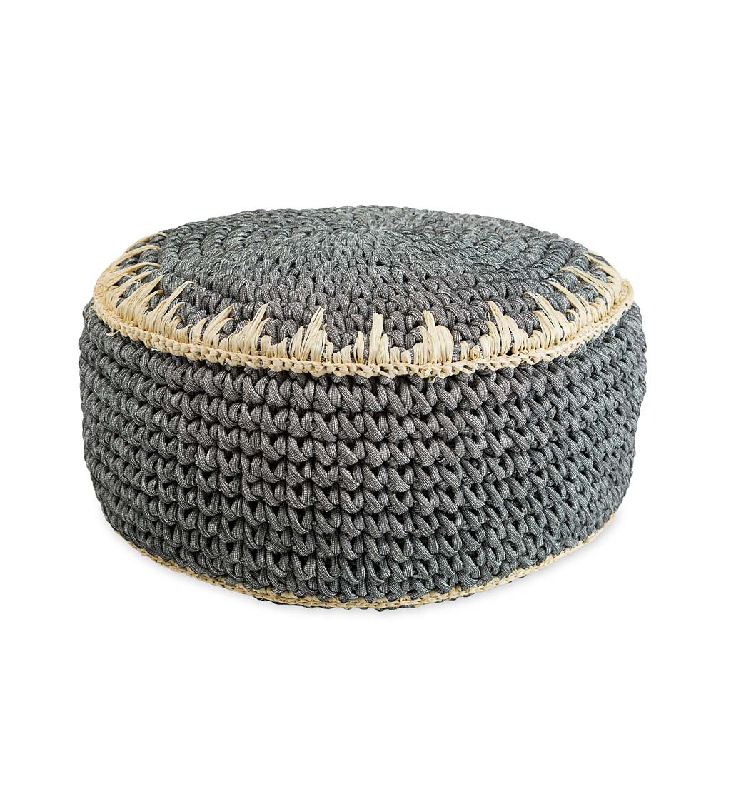 Recycled Gray Cotton Round Woven Pouf