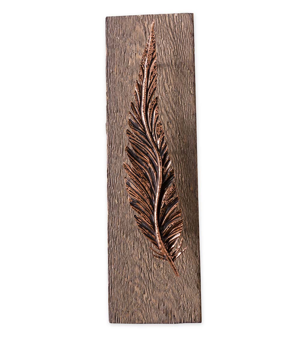 Metal and Wood Feather Wall Art swatch image