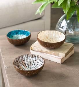 Set of 3 Lined Coconut Accent Bowls