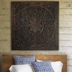 Teak Lotus Handcarved Wall Panels