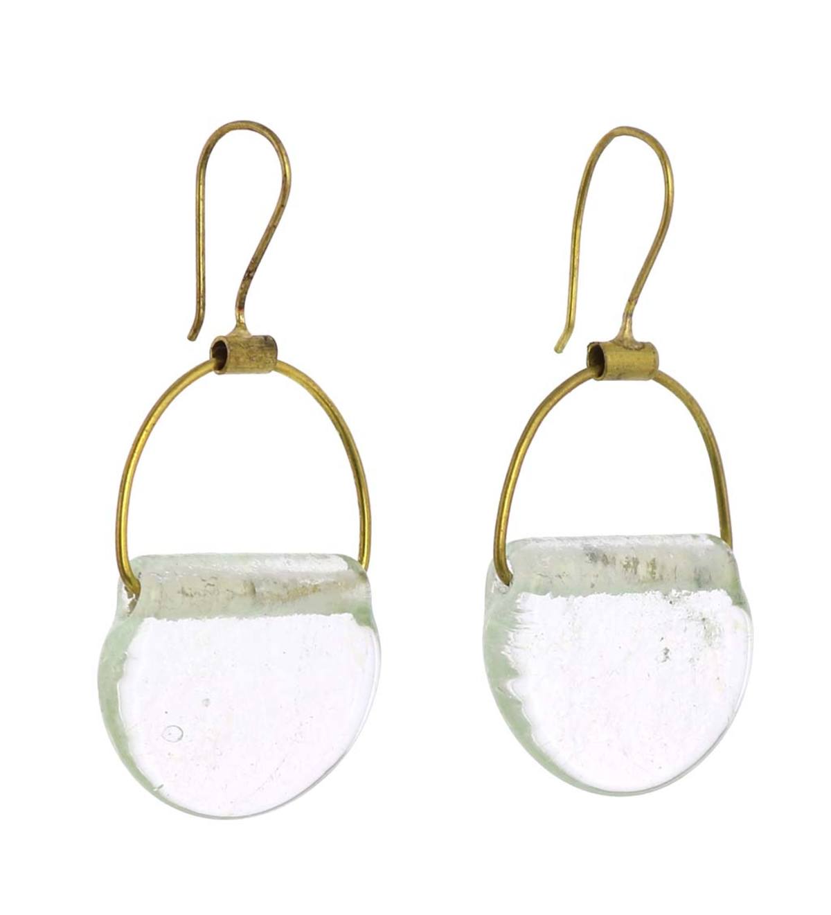 Playa Recycled Glass Drop Brass Earrings