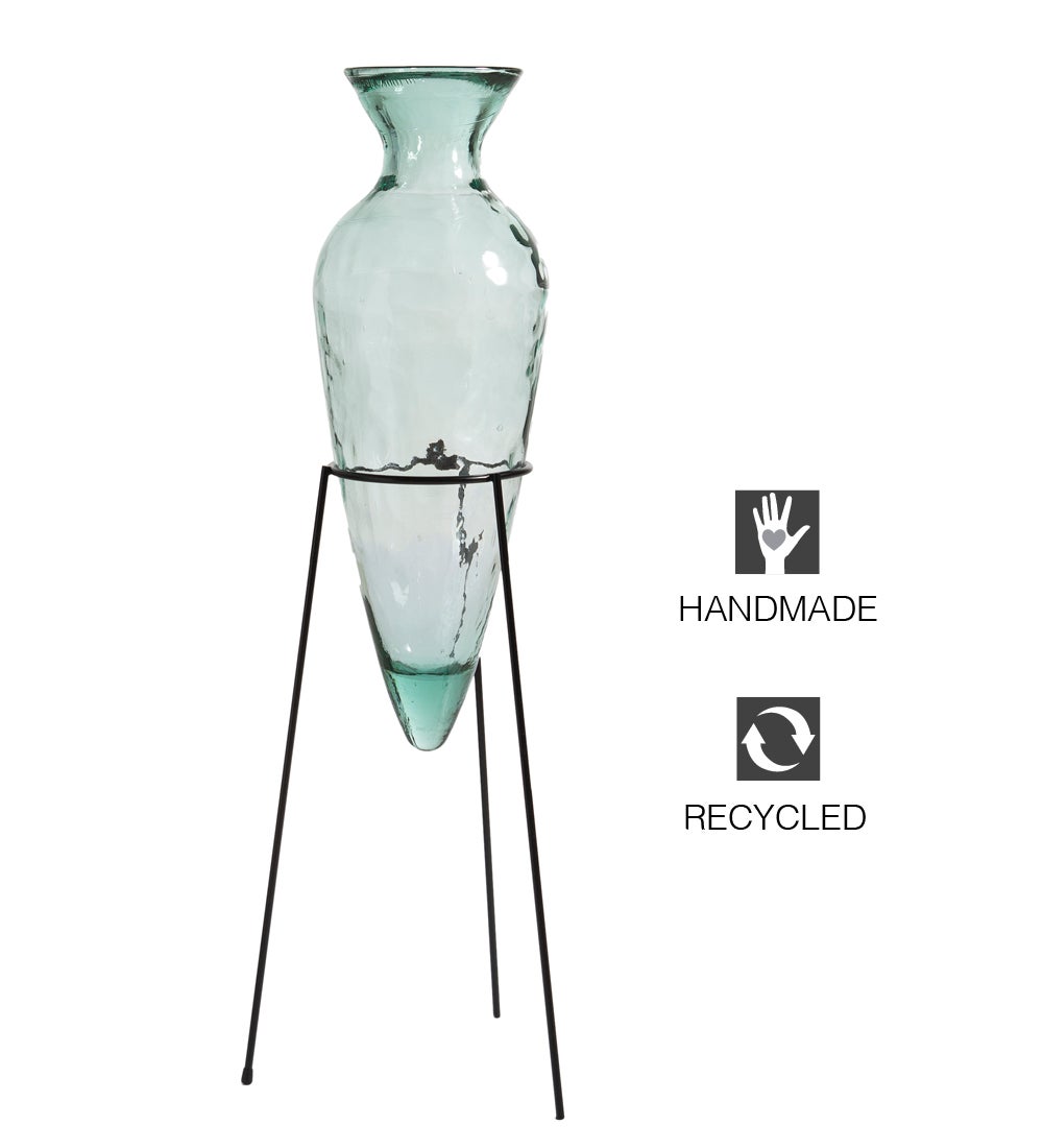 Recycled Glass Amphora with Iron Stand