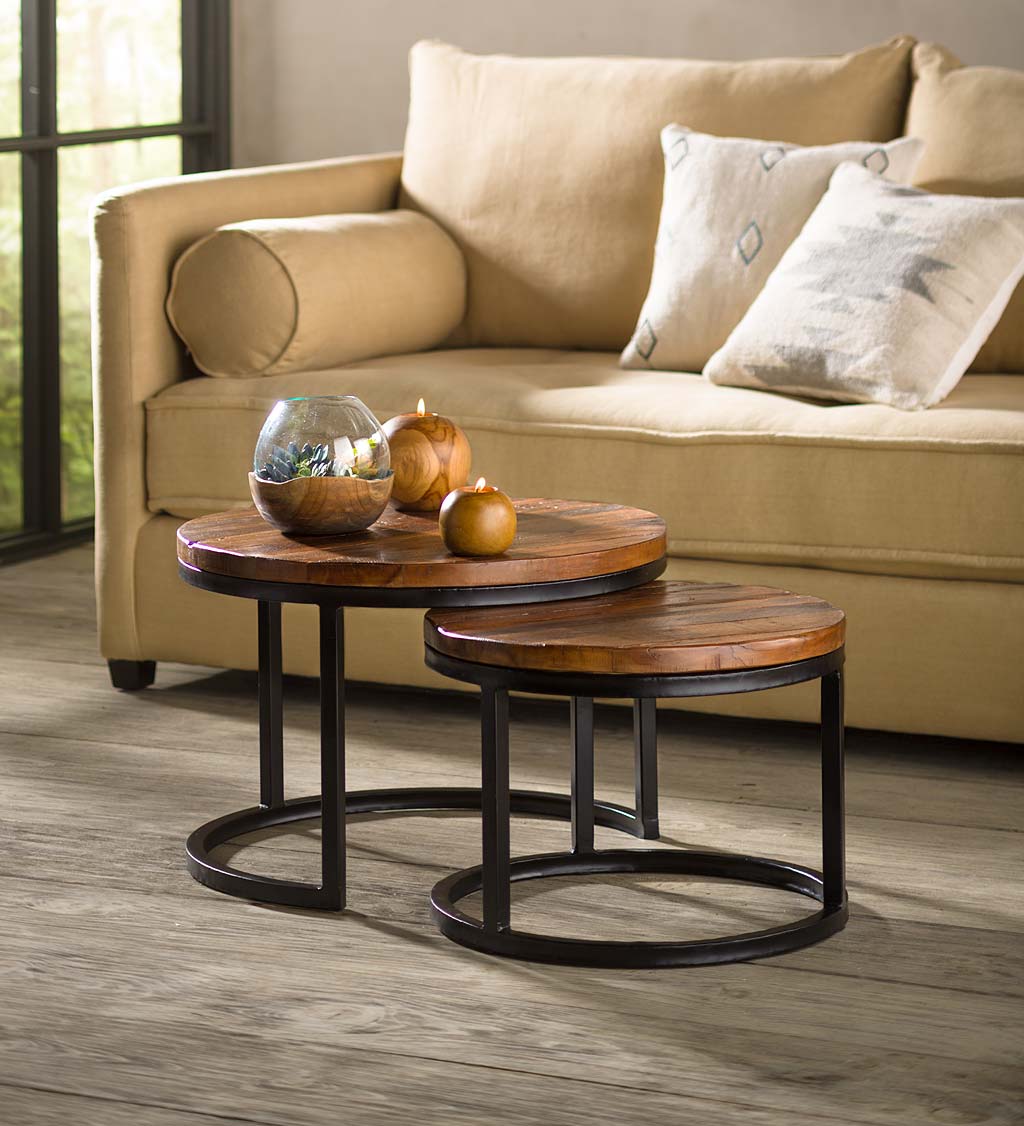 Reclaimed Wood Round Nesting Tables, Nesting Coffee Table Round Wood