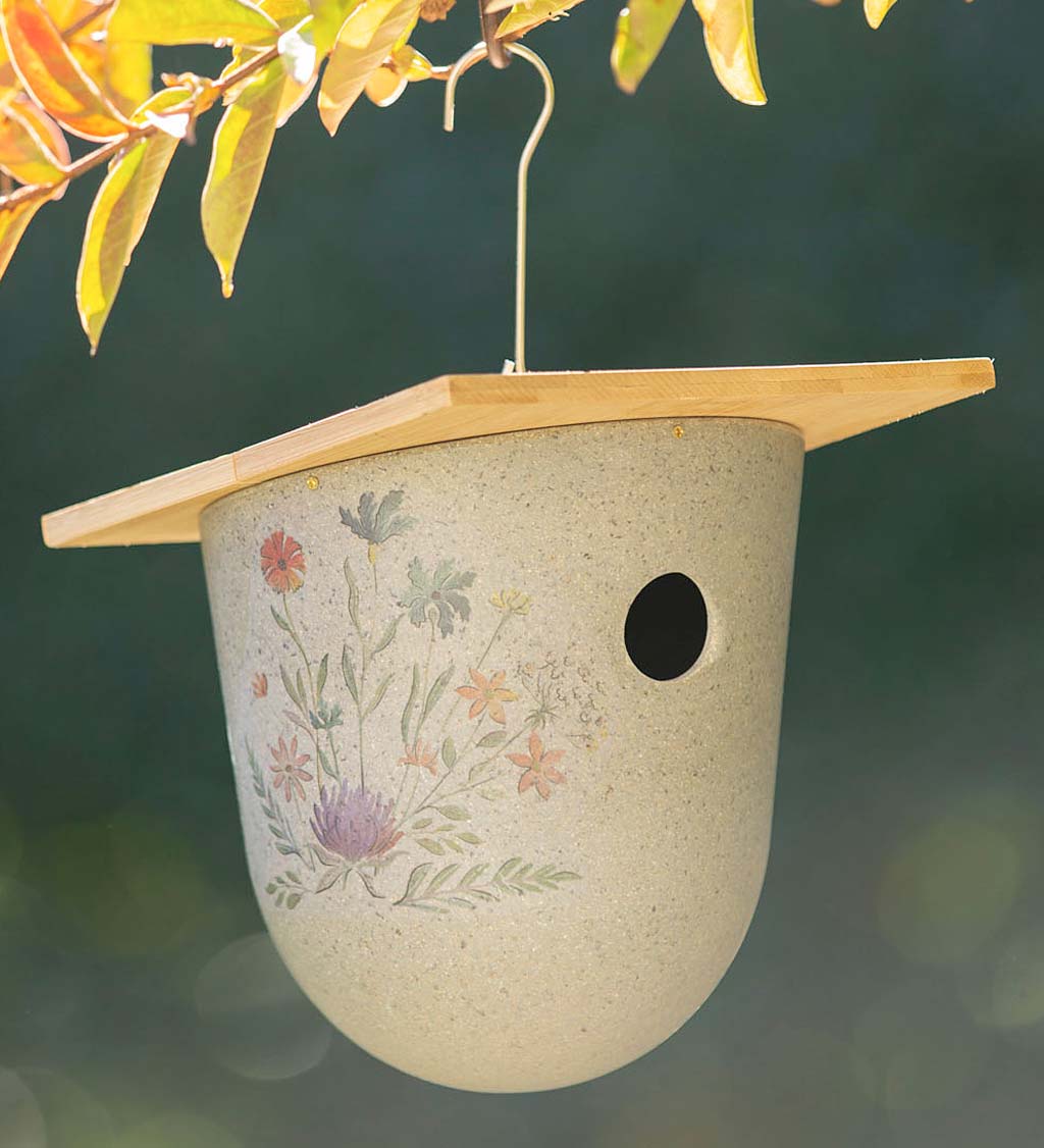 Eco-friendly Hanging Bird House with Wildflower Decal