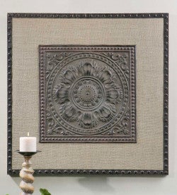 Filandari Stamped Metal Tile and Burlap Wall Art