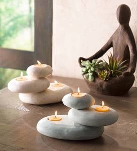 Zen Stone Cairn Tealight Holder - White