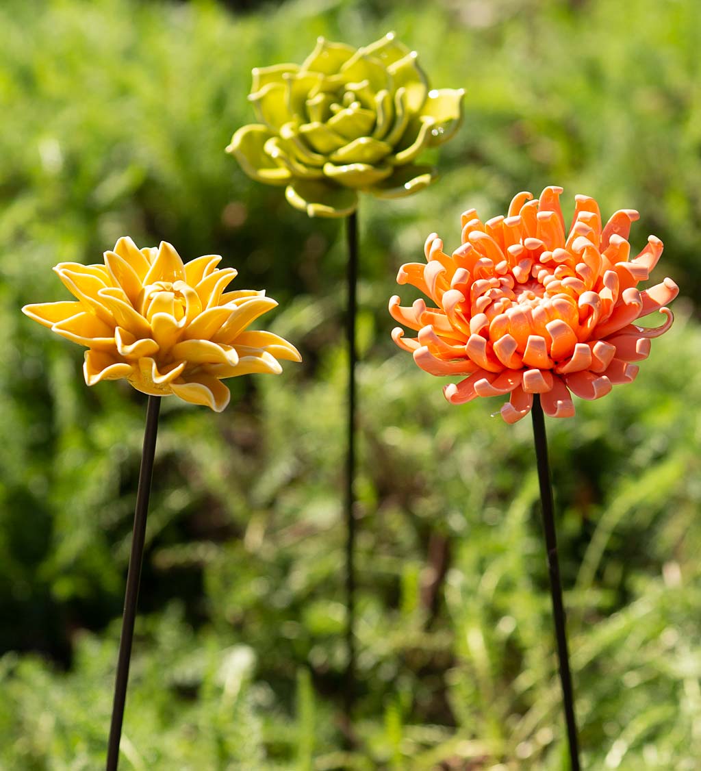 Ceramic Garden Flower Stakes, Set of 3