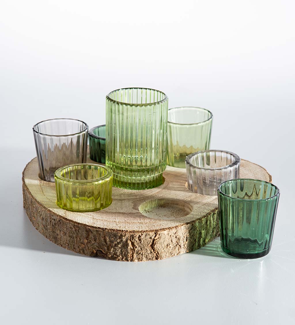 Natural Wood 7-Glass Votive Tray
