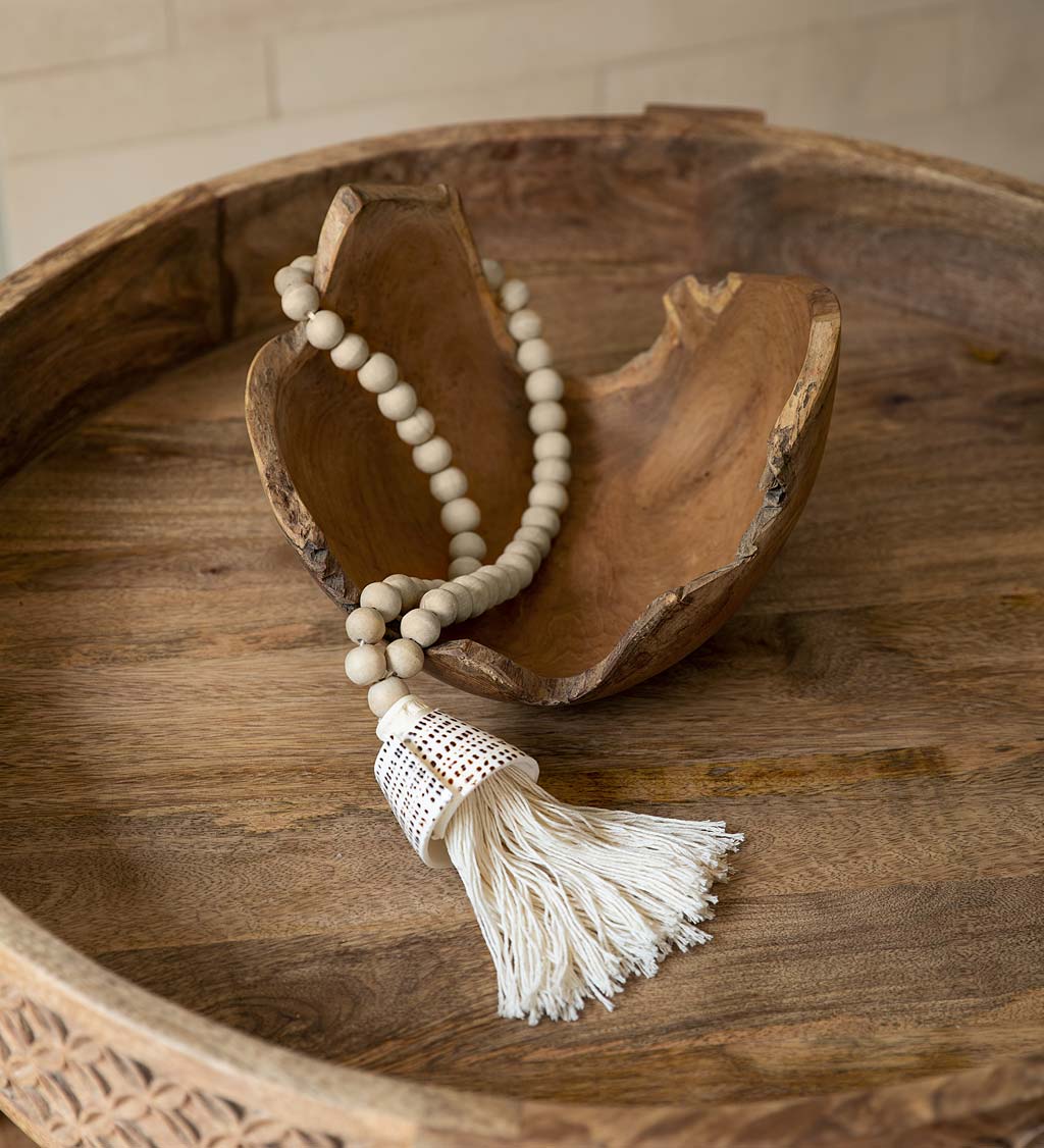 Wood Prayer Beads with Shell Covered Tassel