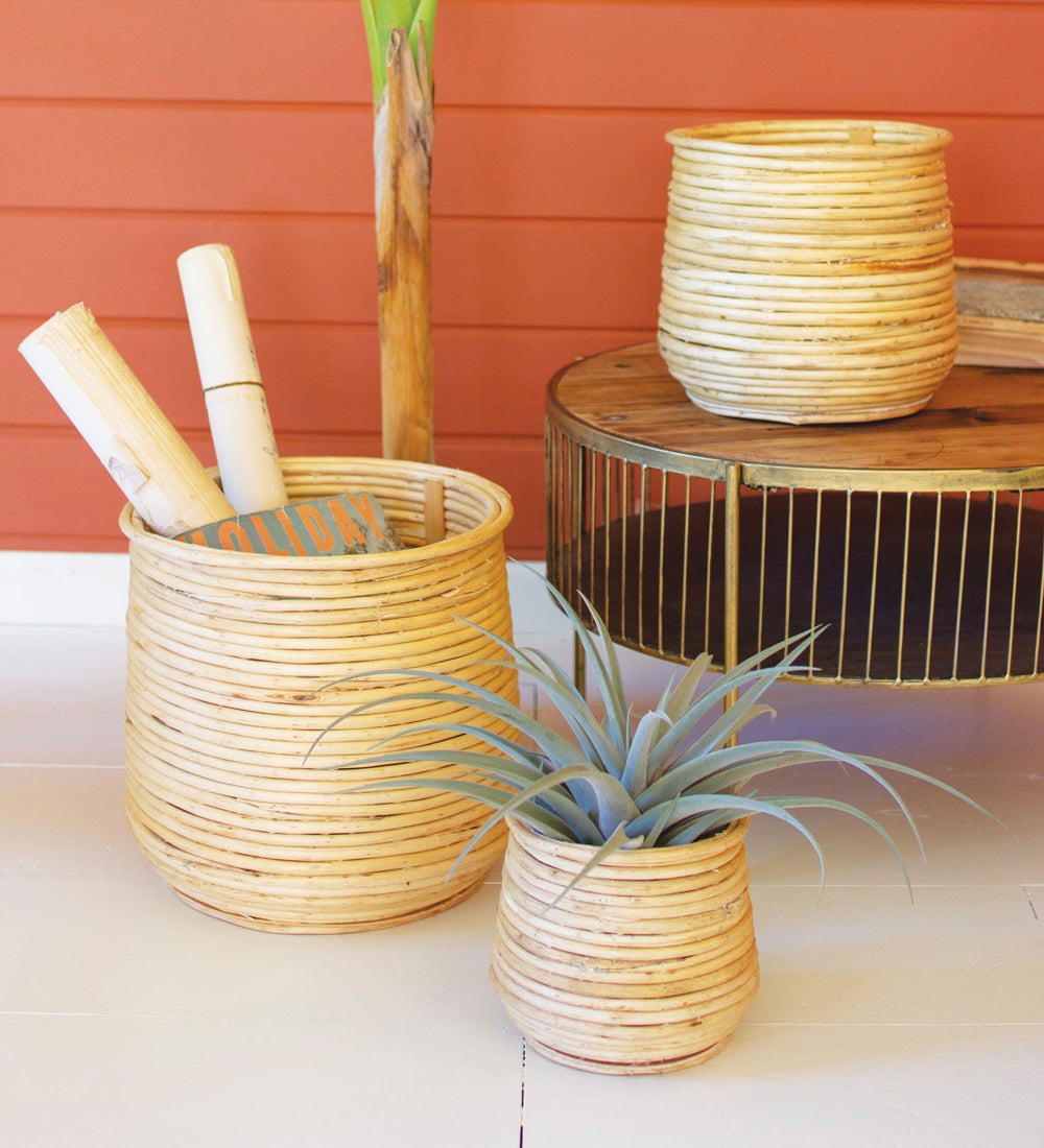 Woven Willow Rattan Planters, Set of 3