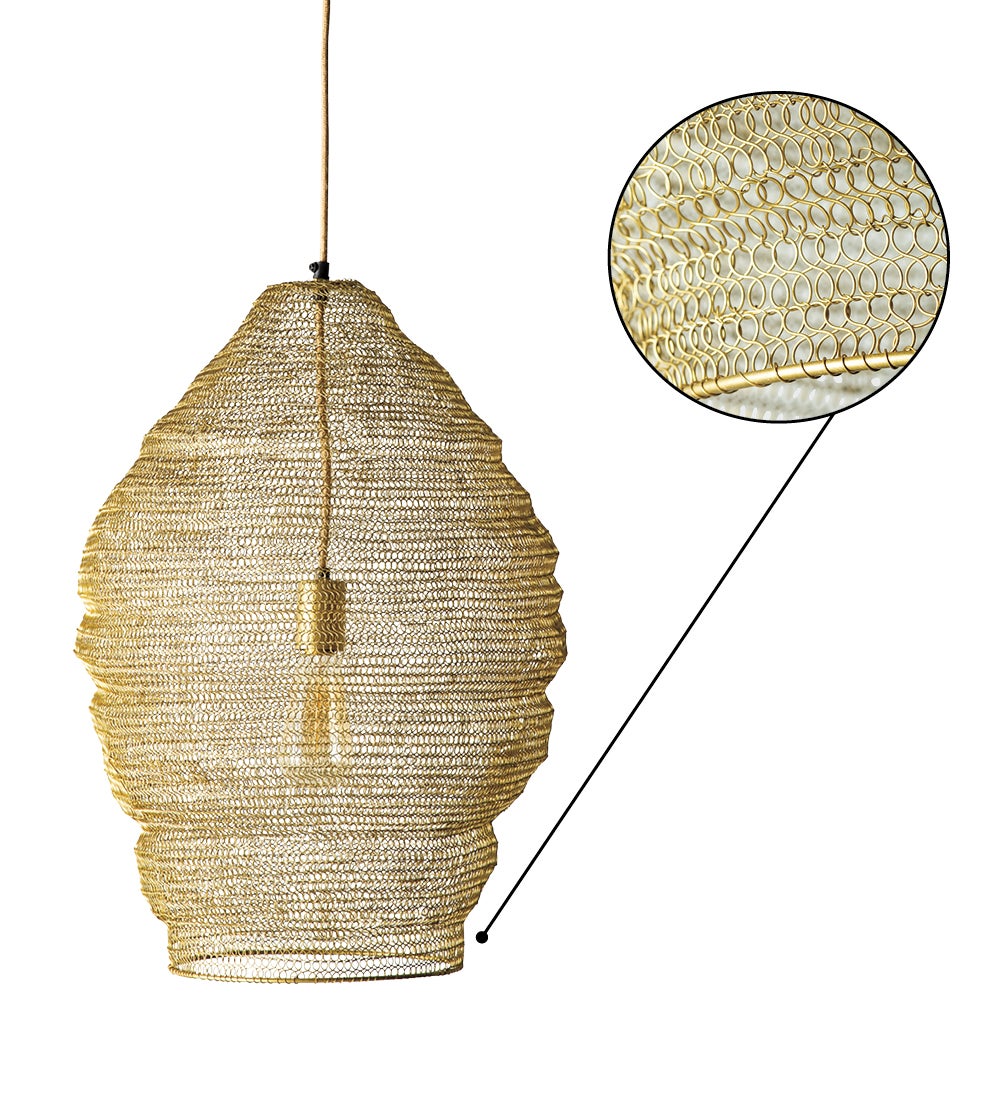 Wire Mesh Brass Pendant Light, Large