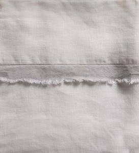 100% Linen Frayed Edge Design Queen Sheet Sets - Charcoal