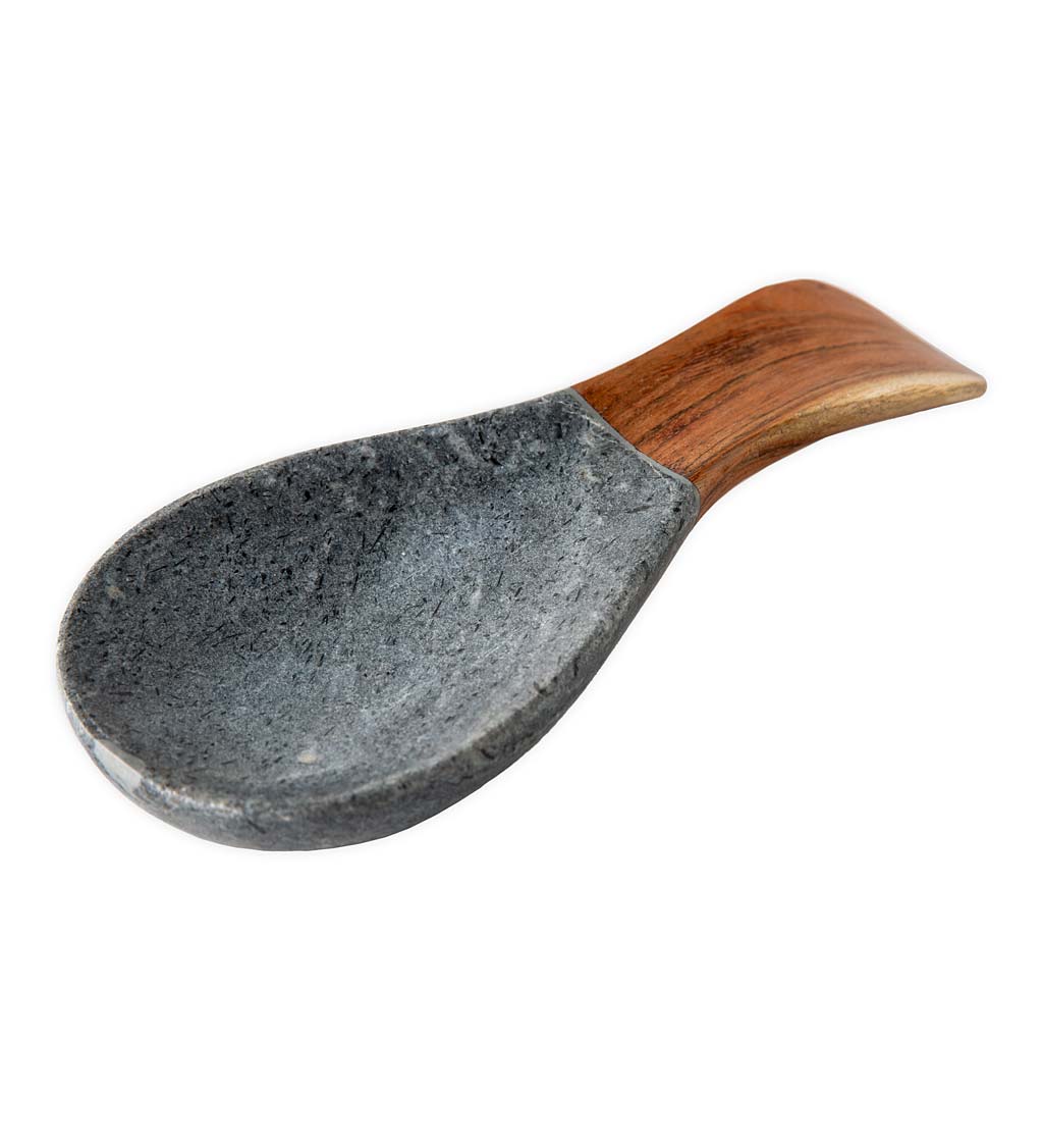Marble and Teak Spoon Rest