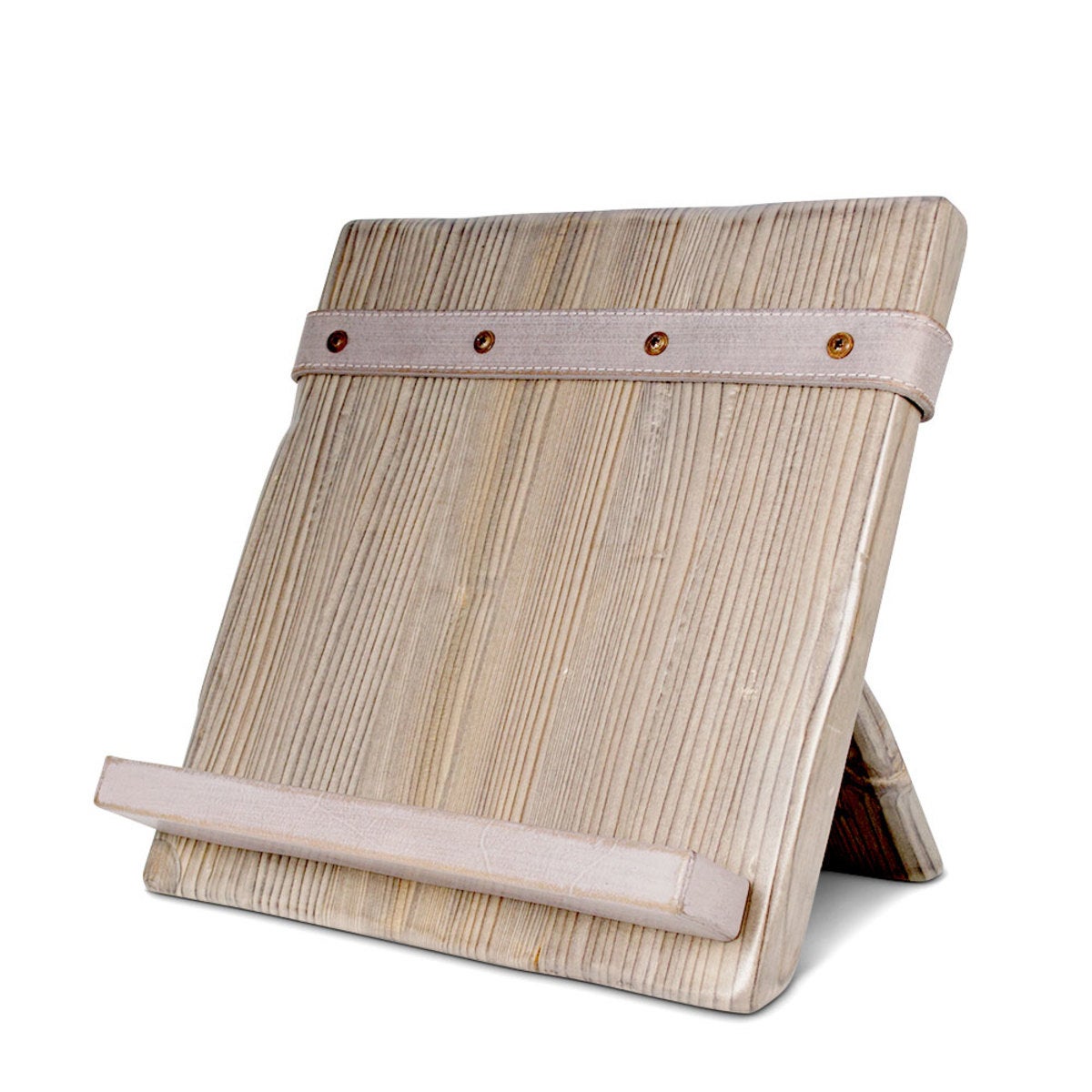 Reclaimed Wood and Salvaged Leather iPad/Cookbook Holder - Gray