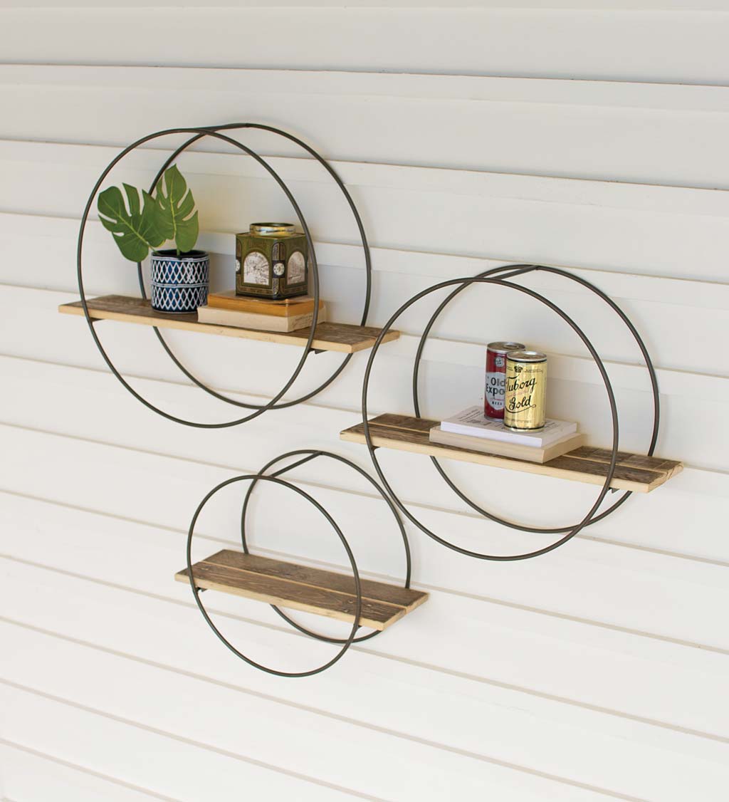 Recycled Wooden Shelves With Round, Wooden Shelves Metal Frame