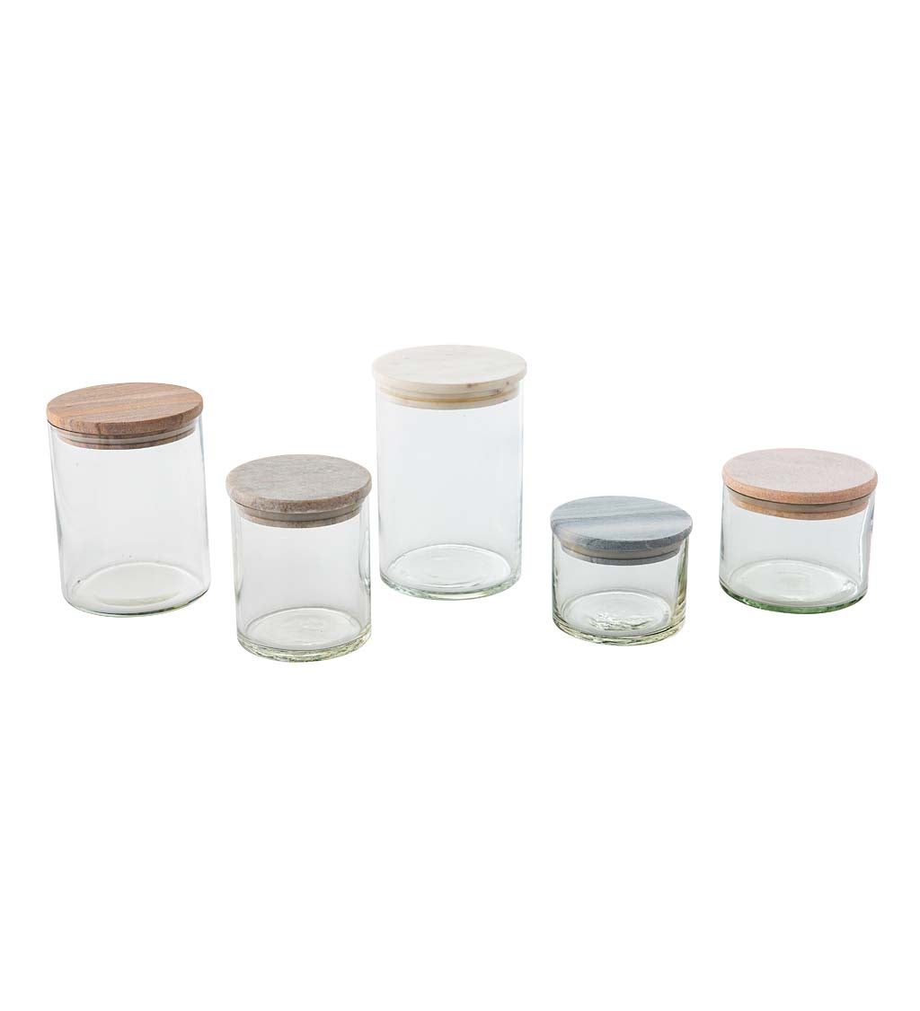 Marble Top Glass Canisters, Set of 5