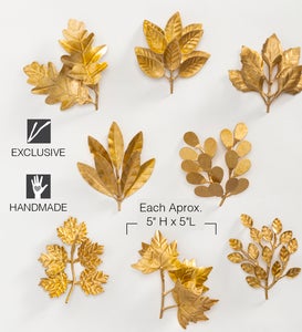 Gold Finish Recycled Metal Leaf Decor, Set of 8