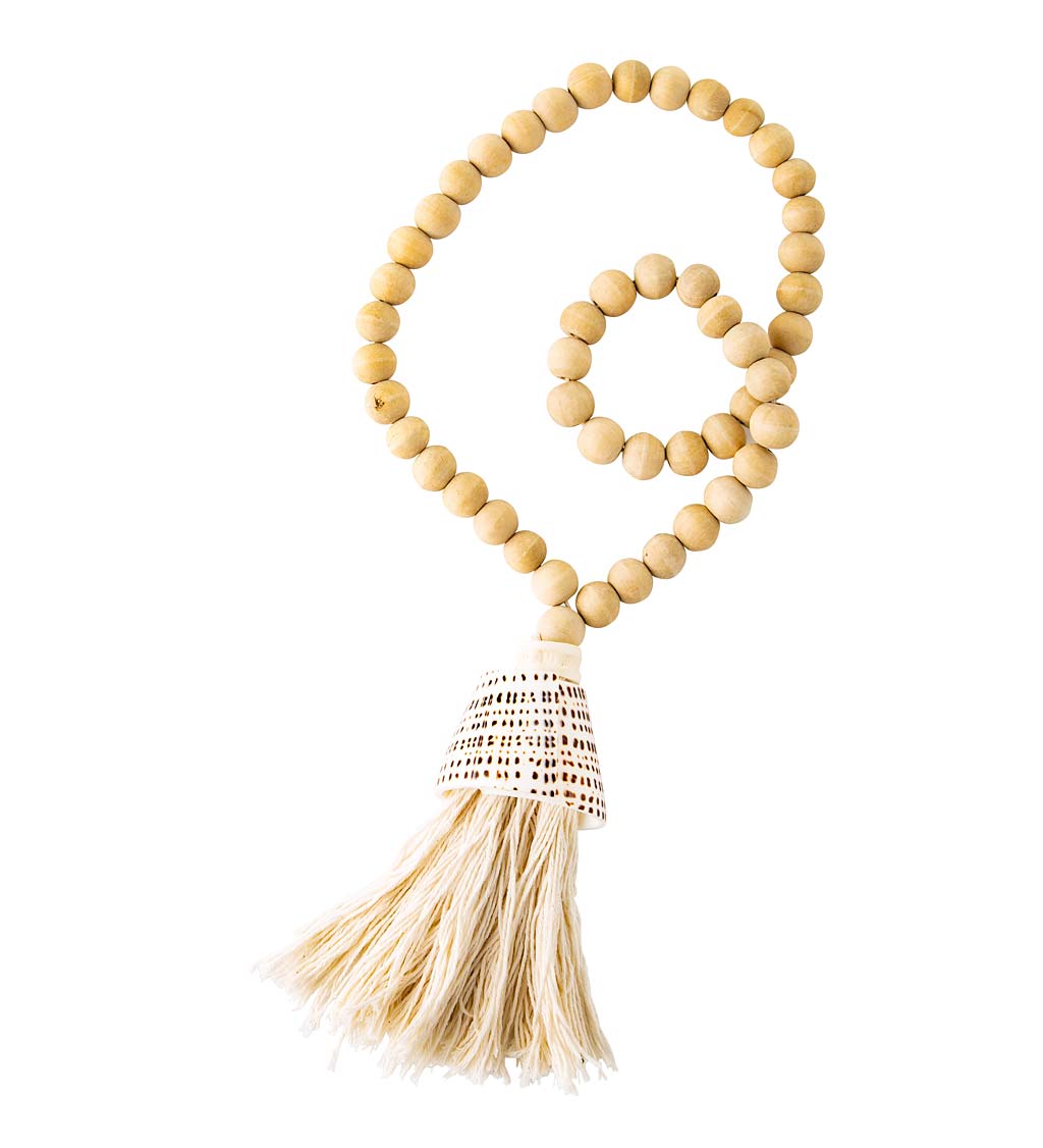 Wood Prayer Beads with Shell Covered Tassel swatch image