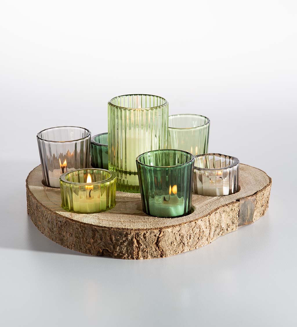 Natural Wood 7-Glass Votive Tray