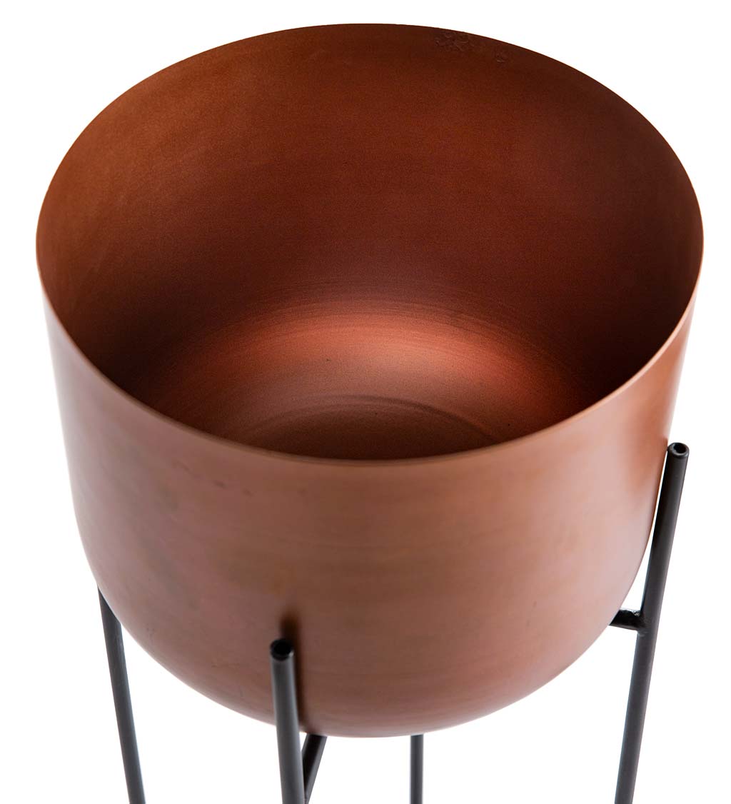 Copper Finish Planters on Stand, Set of 2