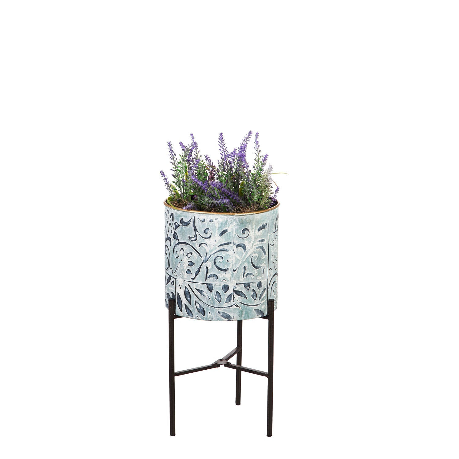 Painted Metal Planters with Stand, Set of 3