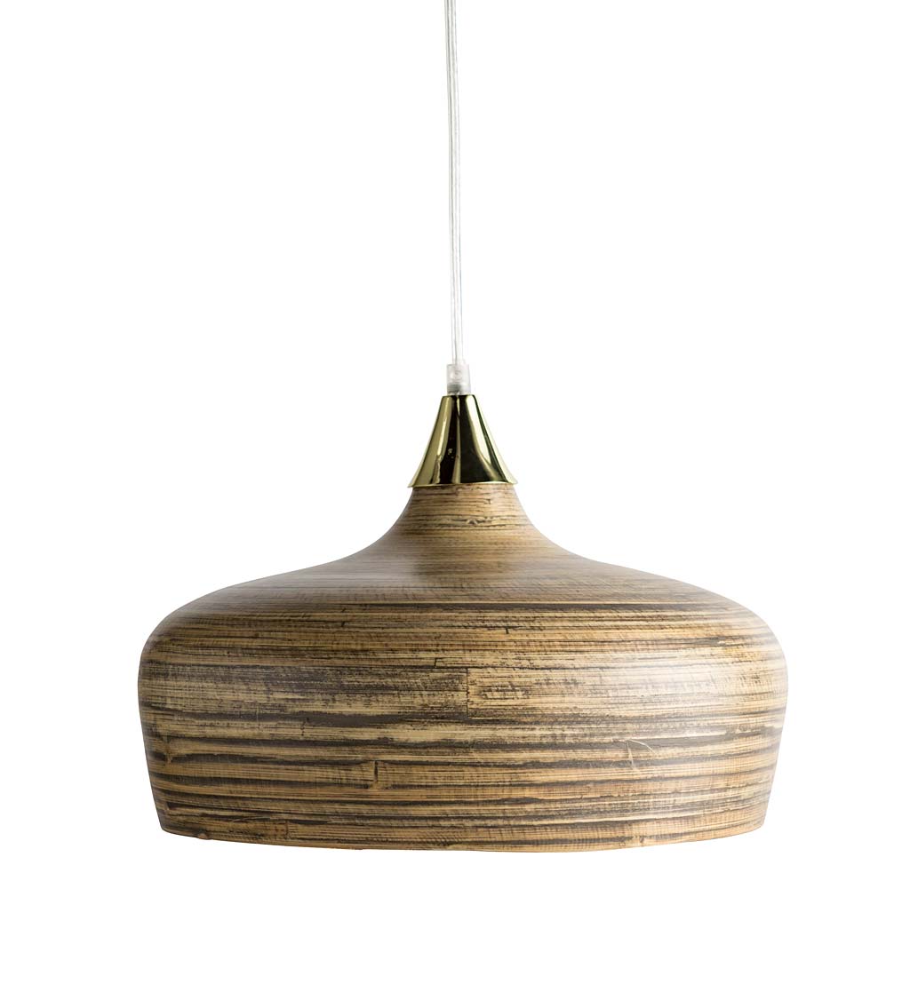 Gold-Lined Round Bamboo Hanging Pendant Lamp, Large swatch image