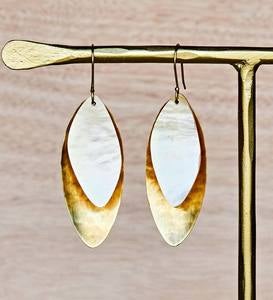 Mother of Pearl and Brass Drop Earrings