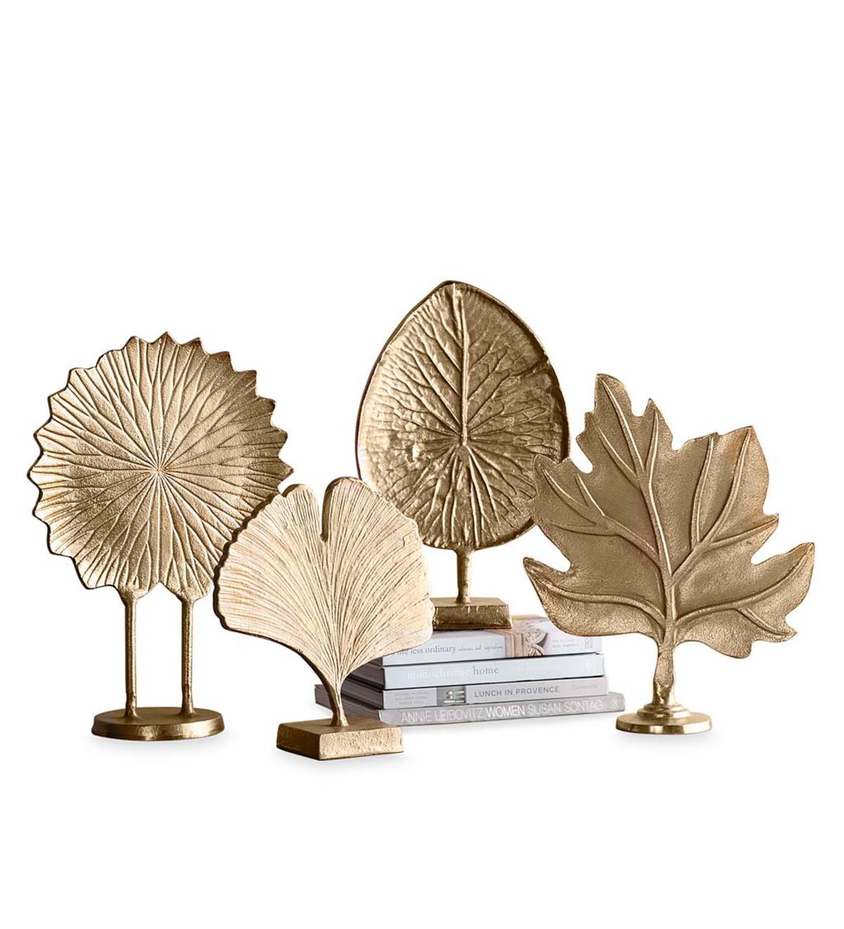 Aluminum Assorted Leaf Statues, Set of 4 - Brass