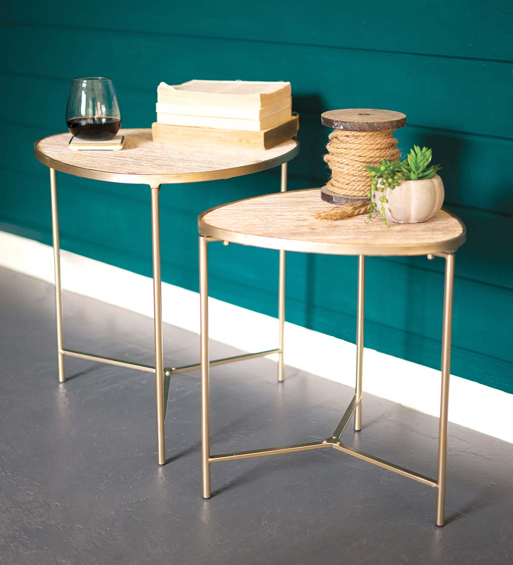 Triangle Gold Finish Side Tables, Set of 2