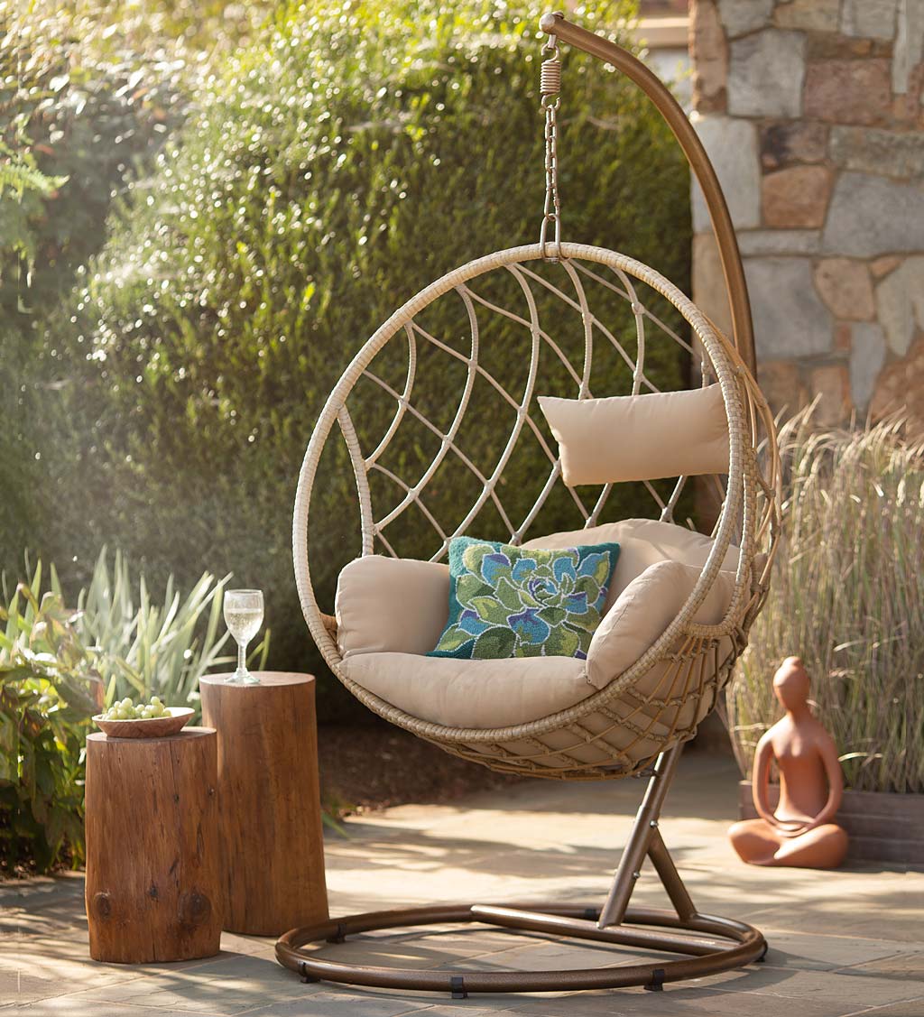 Round Rattan Hanging Chair with Stand Outdoor Furniture