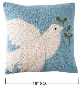 Peace Dove Hand-Hooked Pillow, 16"Sq.