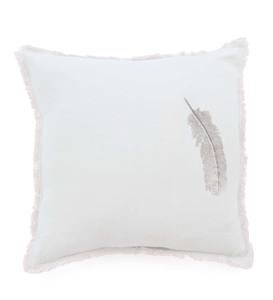 Natural Linen Embroidered Feather Pillow Cover, 14" sq. - Pale Blue