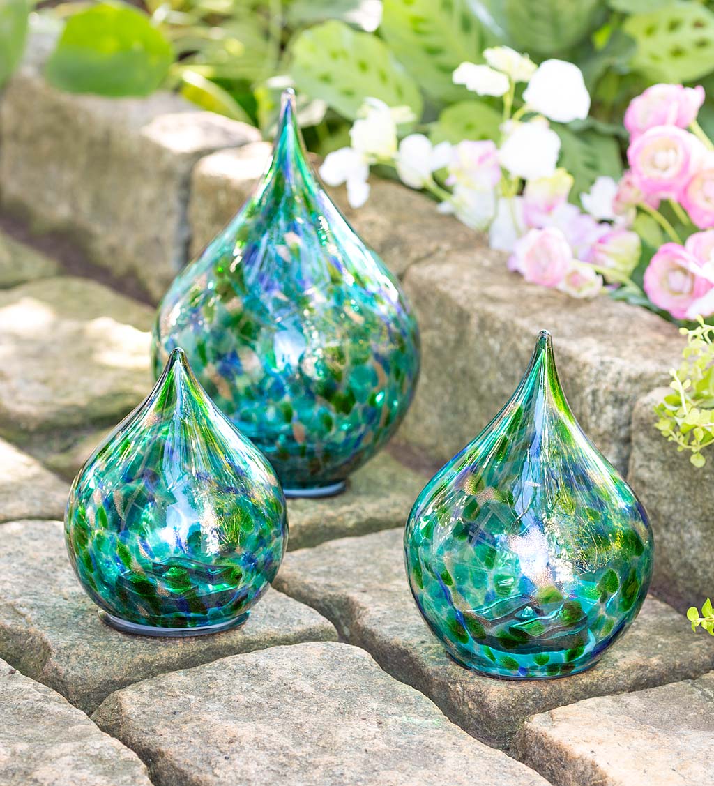 Multi-Colored Glass Solar Lighted Teardrop Lamps, Set of 3