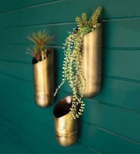 Antique Brass Wall Vases, Set of 3