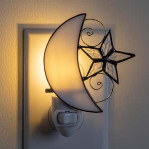Handcrafted Stained Glass Moon And Star Night Light