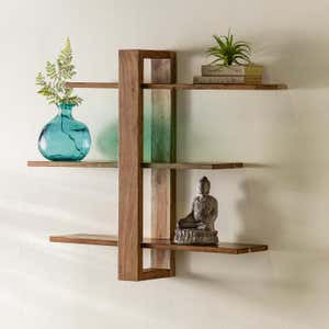 Recycled Wooden Shelves with Round Metal Frames, Set of 3 | VivaTerra